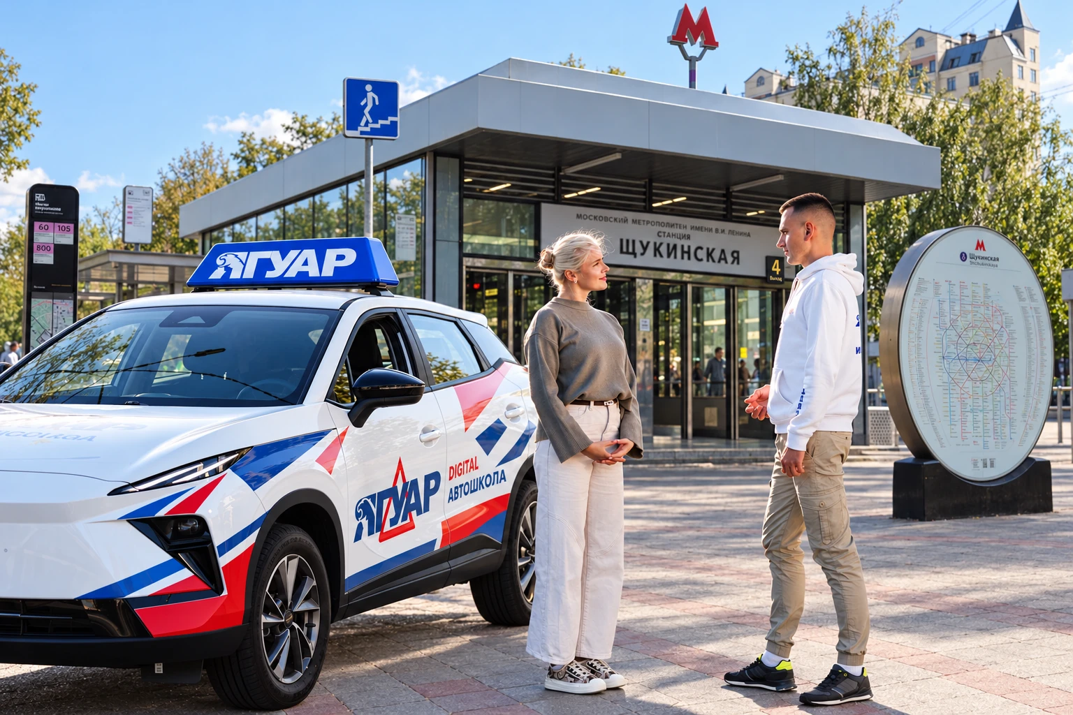Ученица встречается с инструктором у метро Щукинская