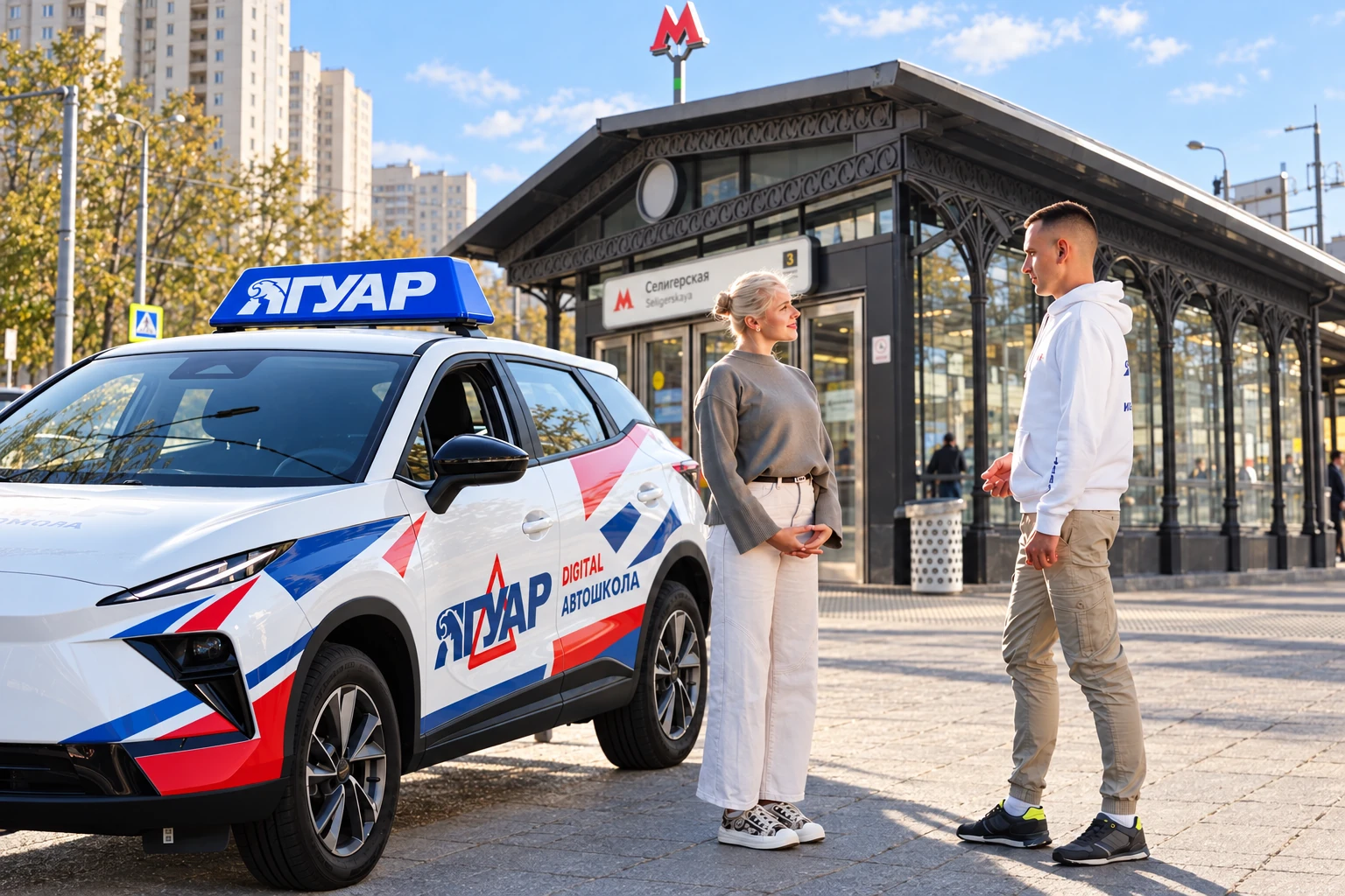 Ученица встречается с инструктором у метро Селигерская