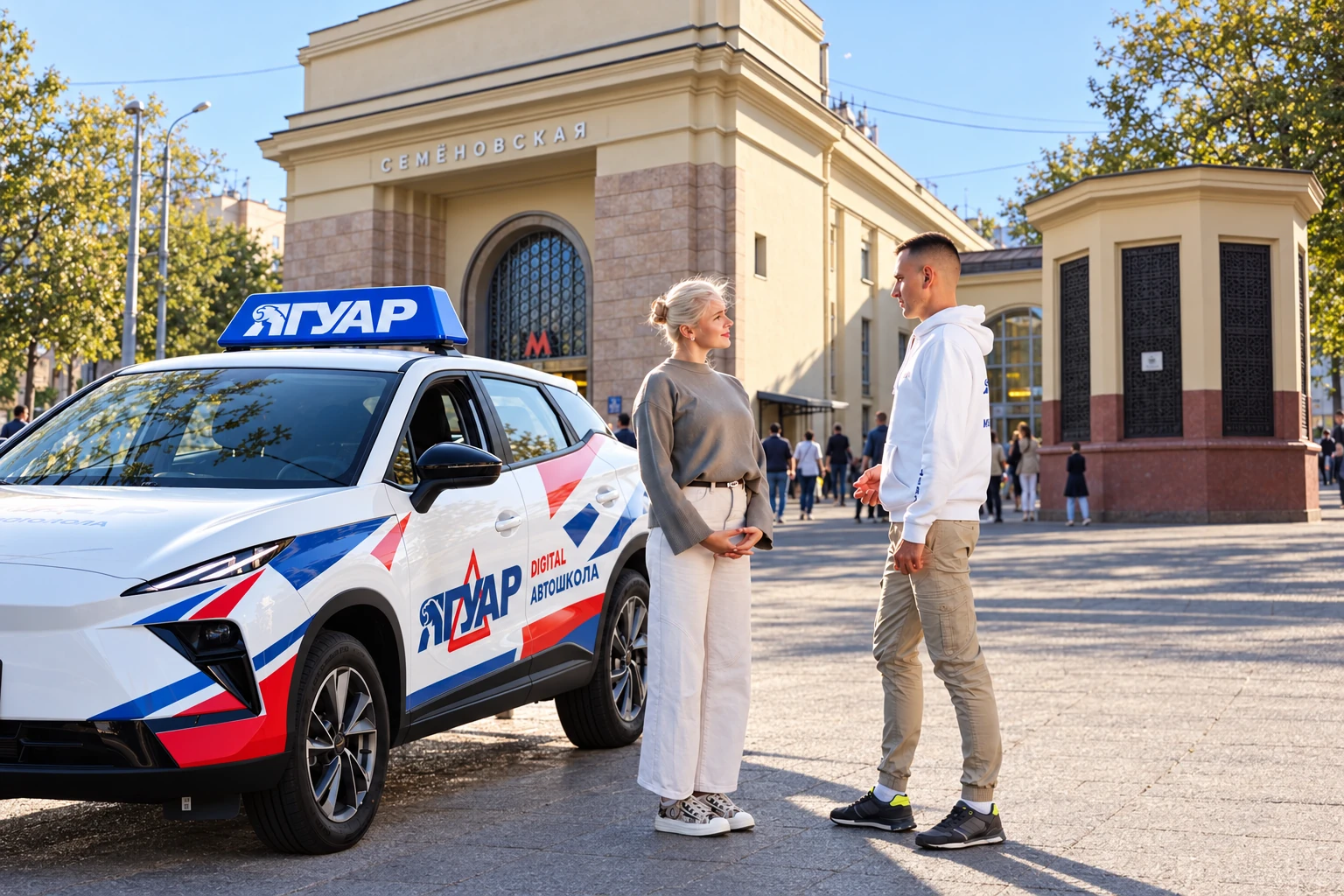 Ученица встречается с инструктором у метро Семеновская