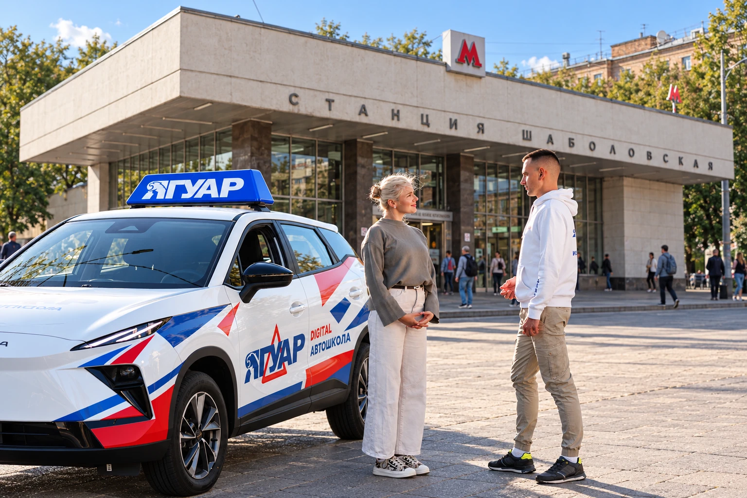 Ученица встречается с инструктором у метро Шаболовская