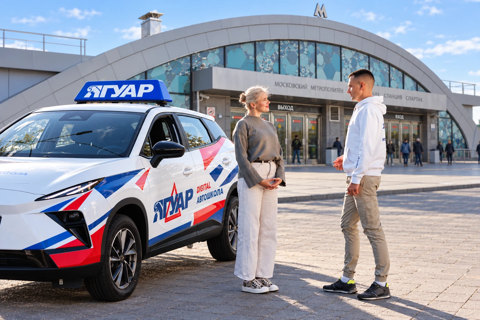 Ученица встречается с инструктором у метро Спартак