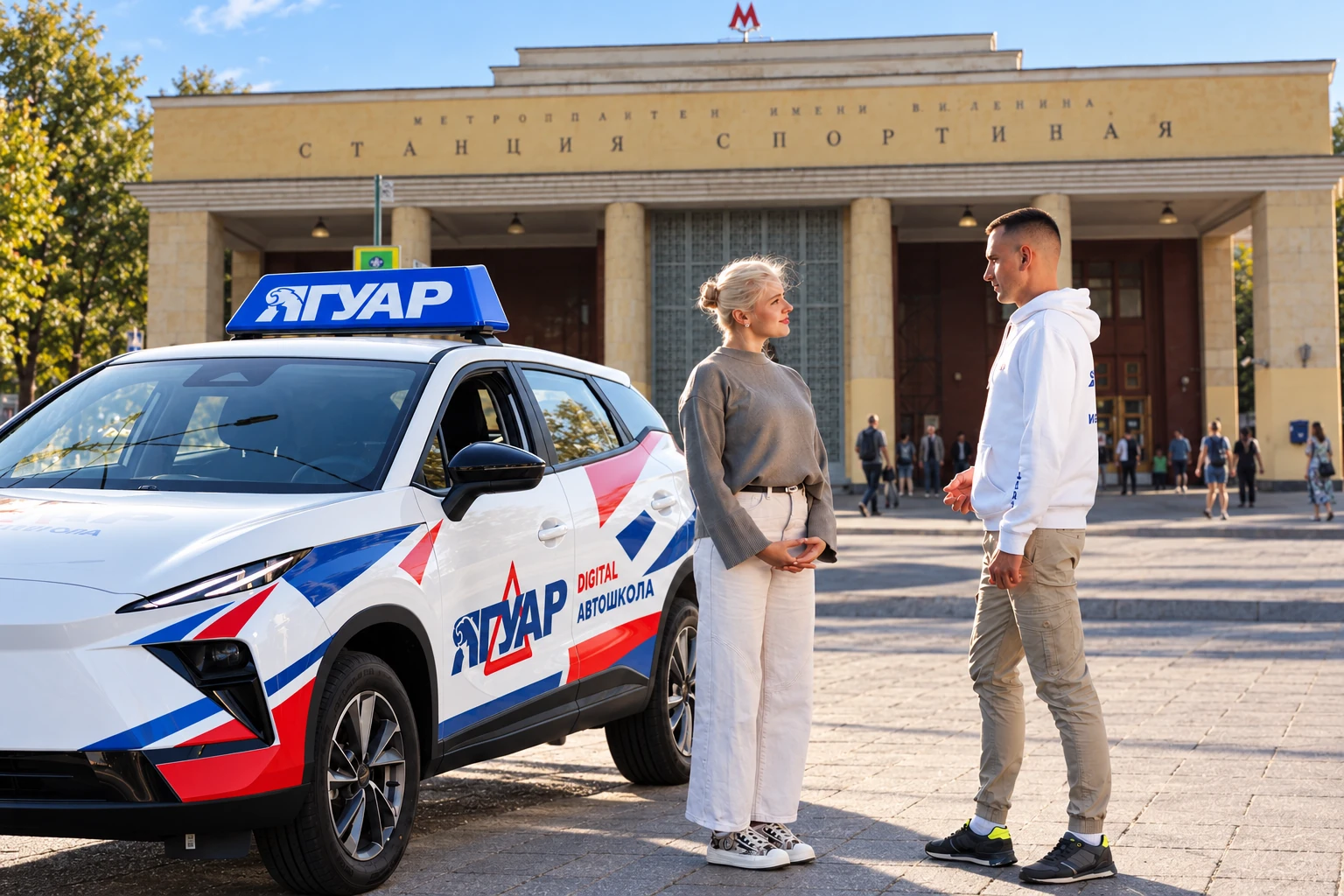Ученица встречается с инструктором у метро Спортивная