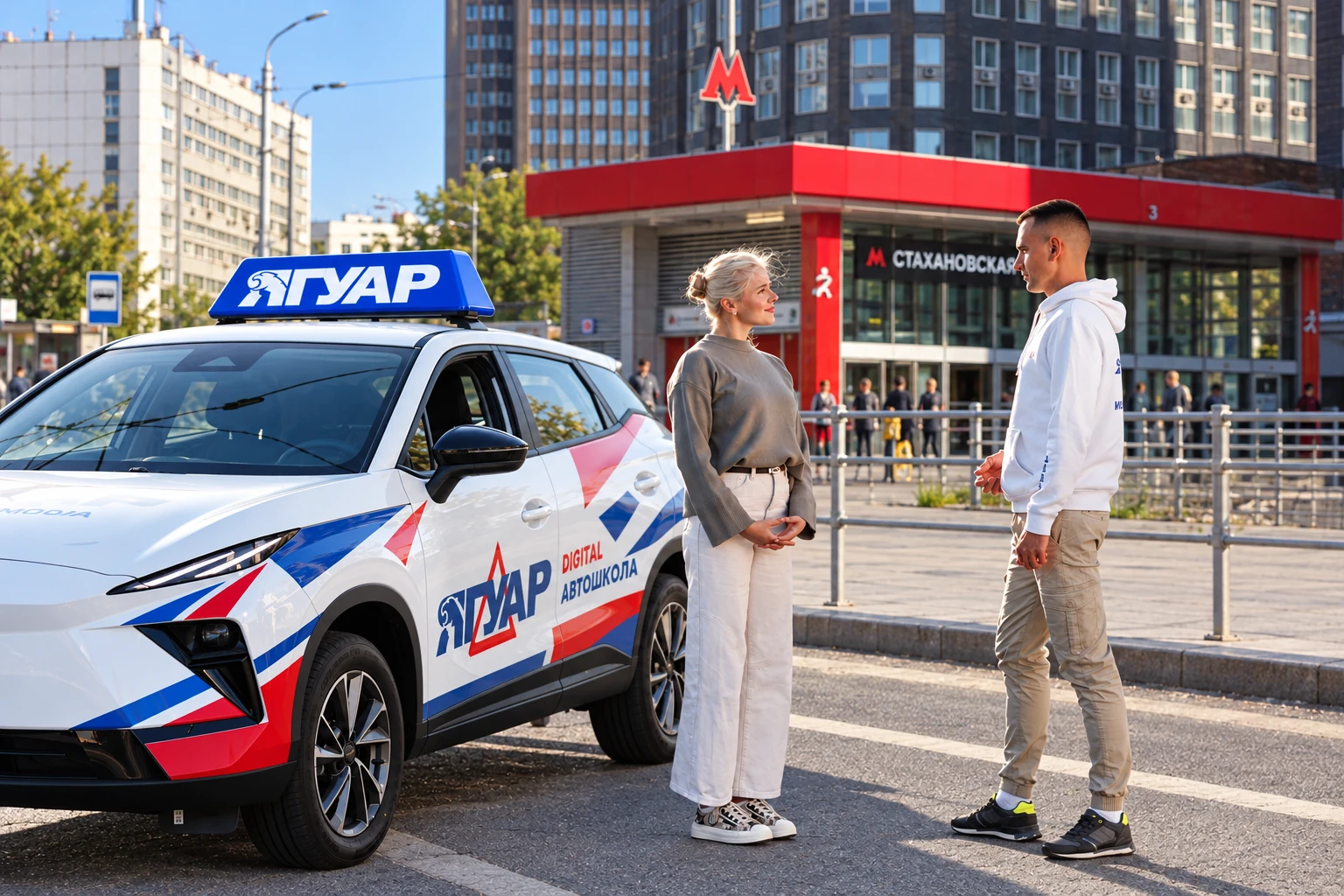 Ученица встречается с инструктором у метро Стахановская