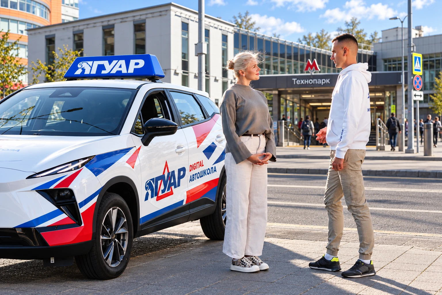 Ученица встречается с инструктором у метро Технопарк
