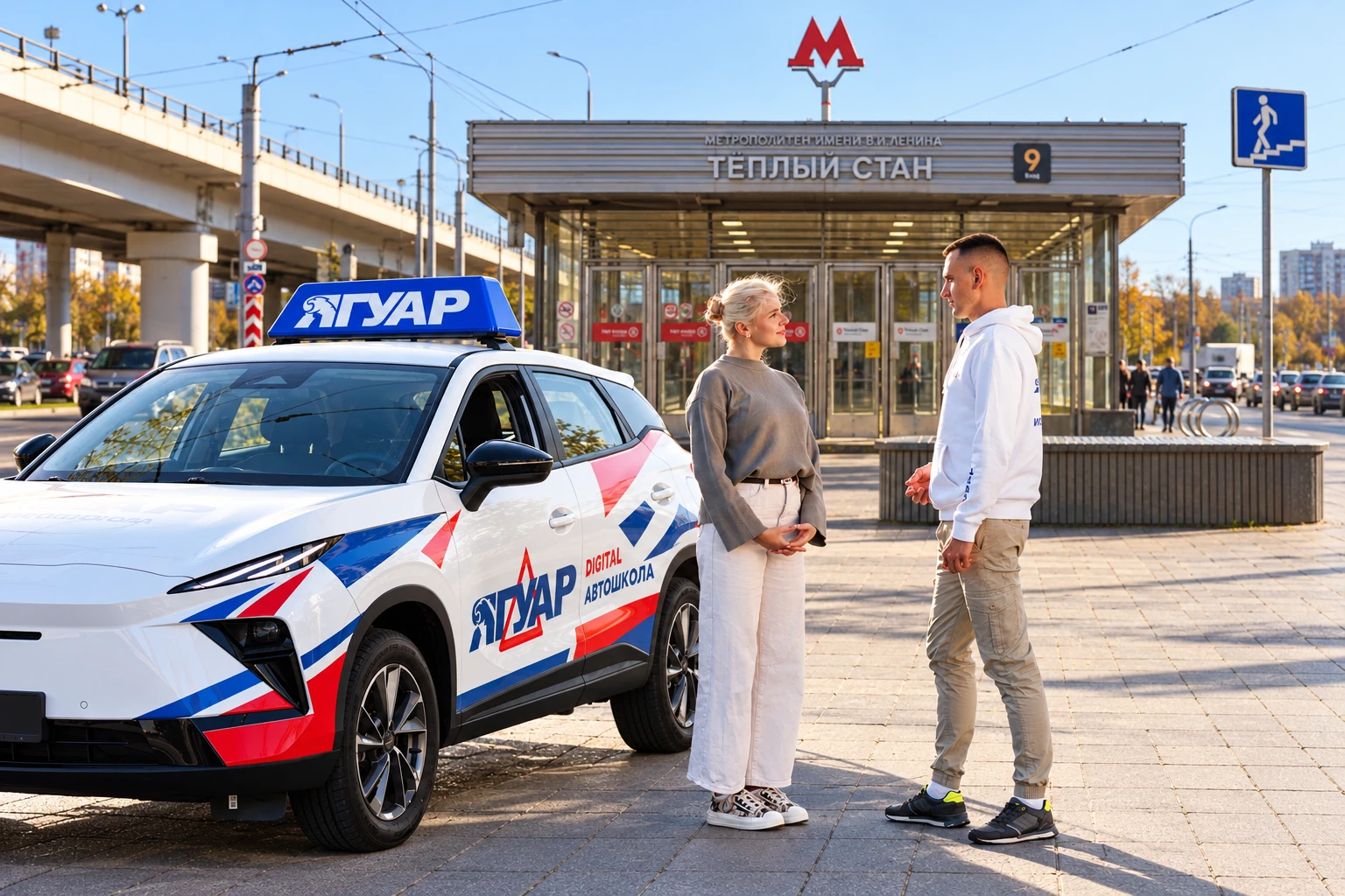Ученица встречается с инструктором у метро Теплый Стан