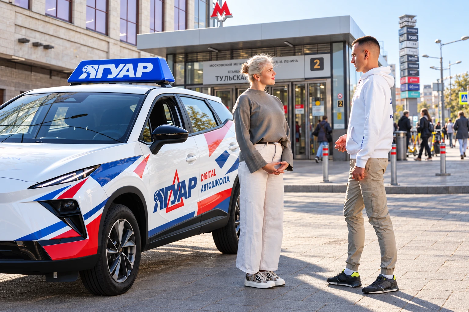 Ученица встречается с инструктором у метро Тульская