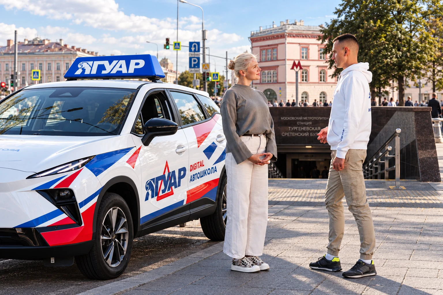 Ученица встречается с инструктором у метро Тургеневская
