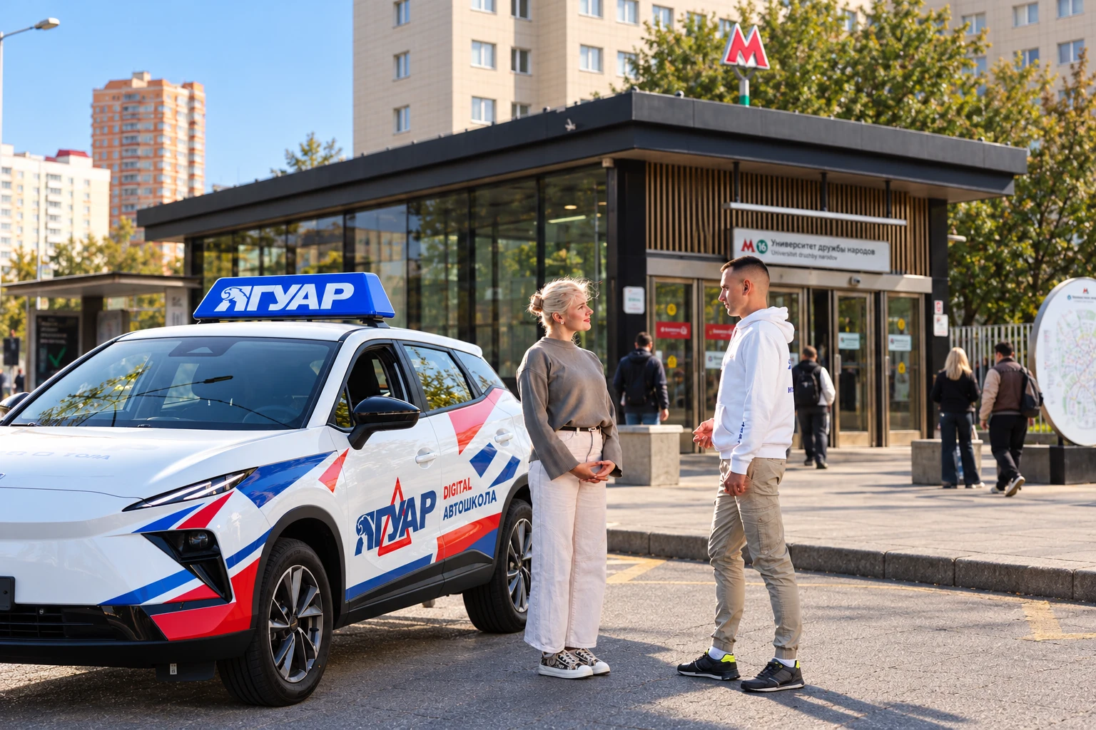 Ученица встречается с инструктором у метро Университет дружбы народов