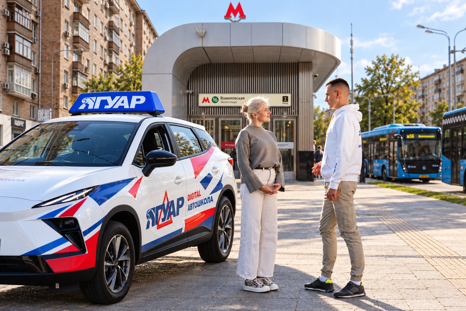 Ученица встречается с инструктором у метро Вавиловская