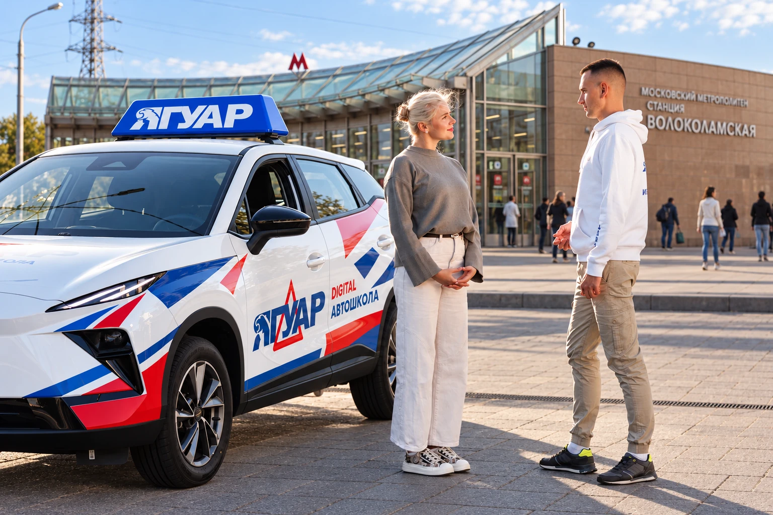 Ученица встречается с инструктором у метро Волоколамская