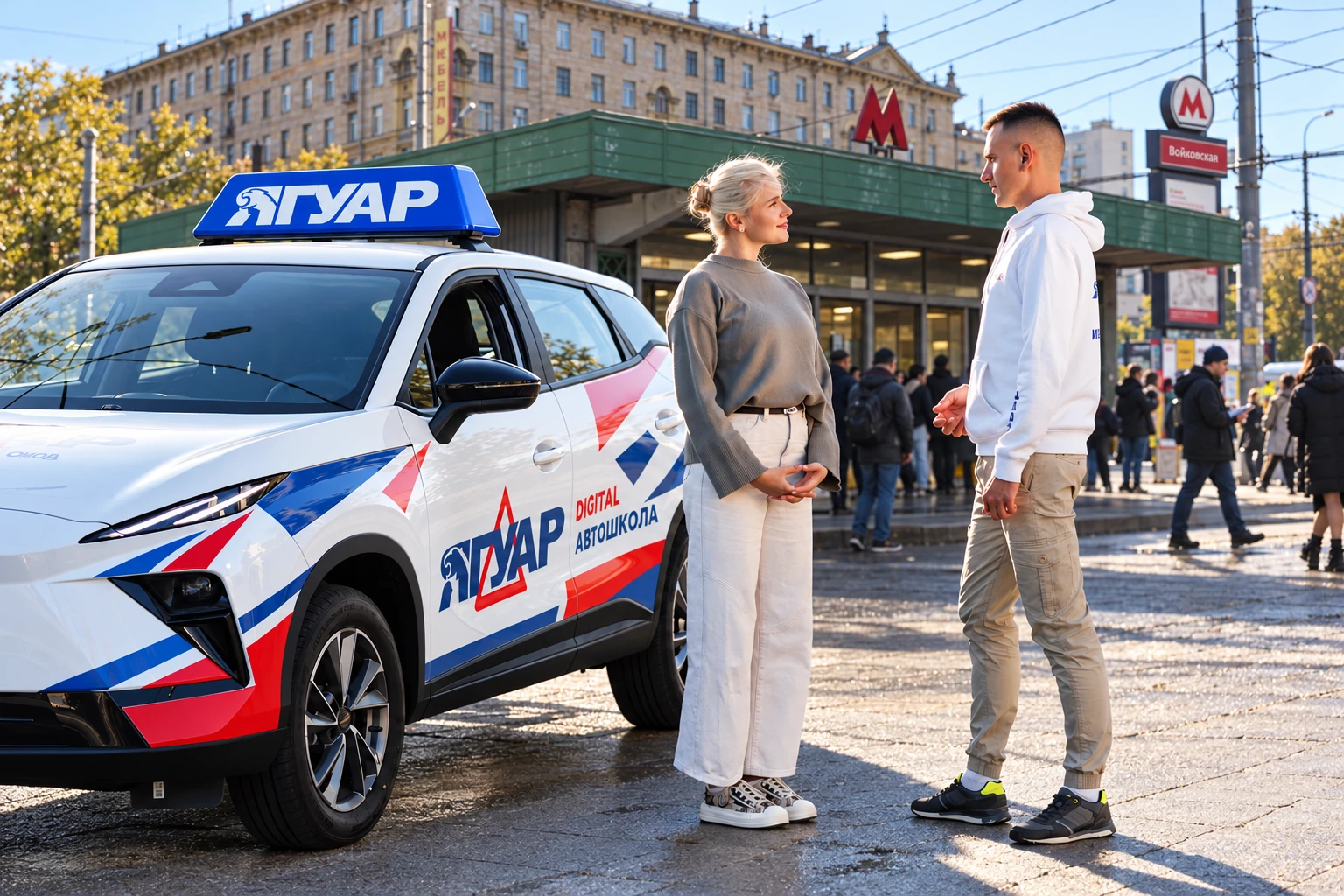 Ученица встречается с инструктором у метро Войковская