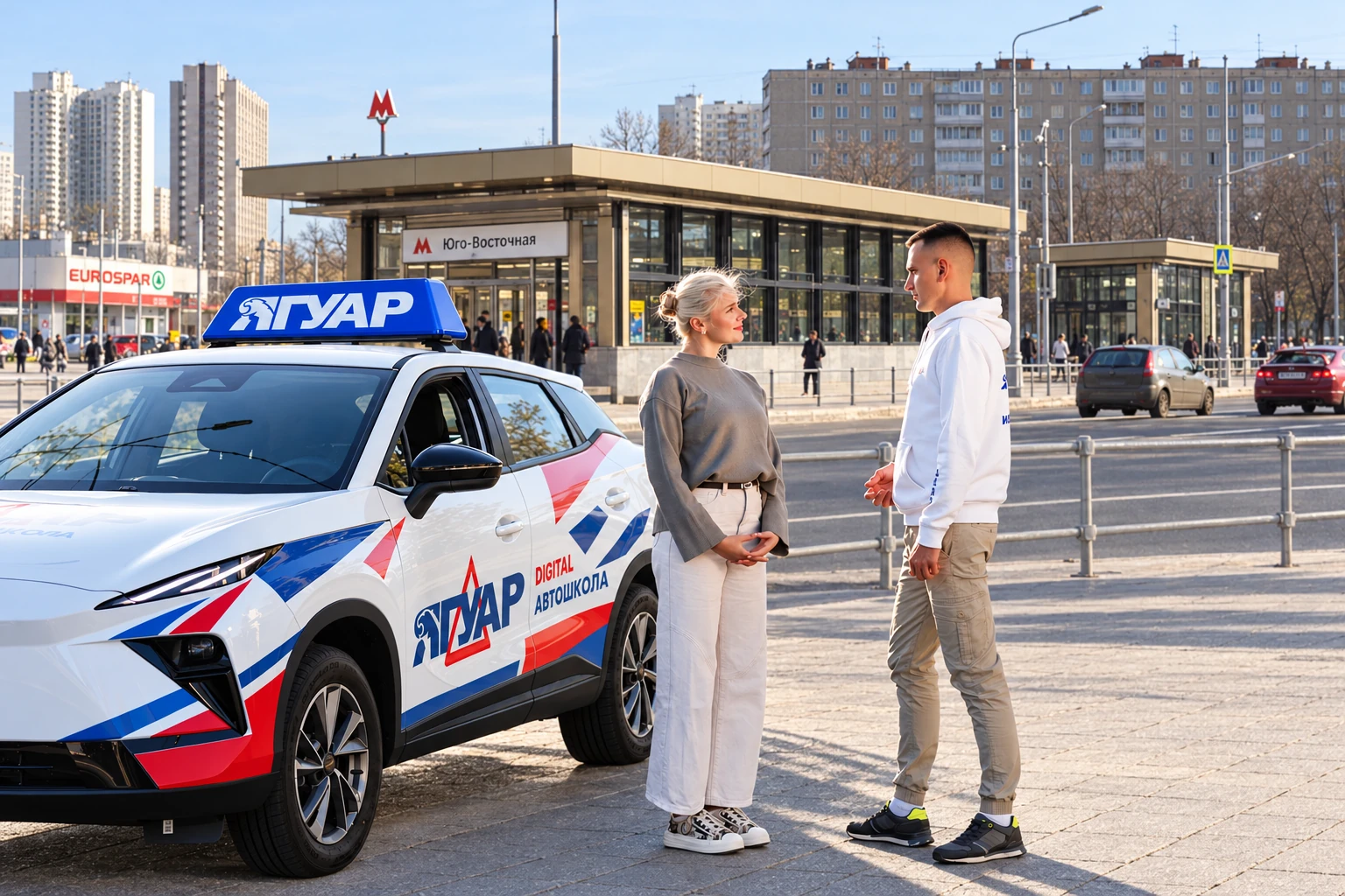 Ученица встречается с инструктором у метро Юго-Восточная