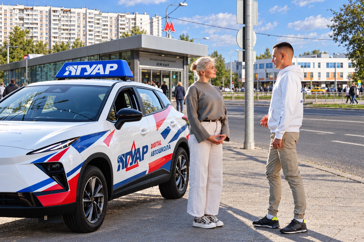 Ученица встречается с инструктором у метро Южная