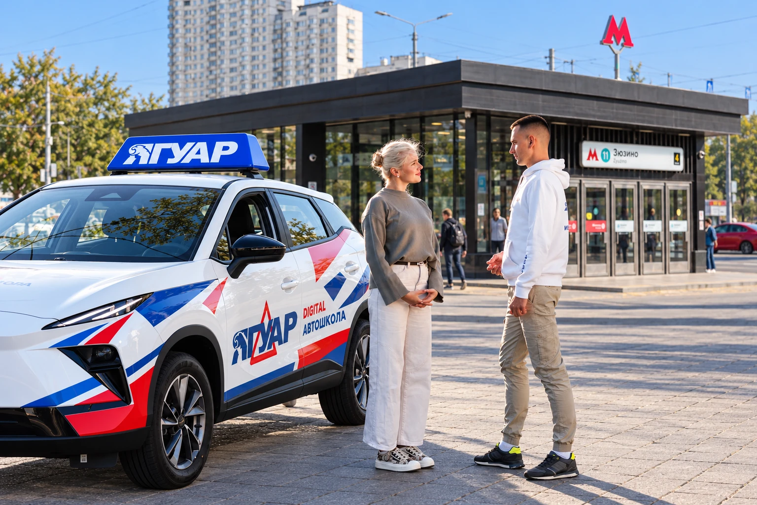 Ученица встречается с инструктором у метро Зюзино